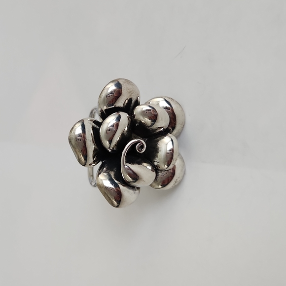 S925 Silver Rosette Ring Adjustable Stamped Vintage - Picture 4 of 10